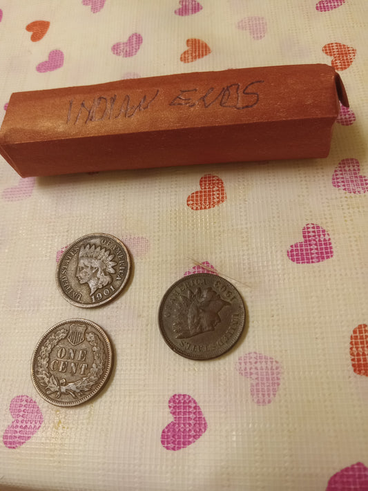 Roll of wheat pennies with Indian Ends