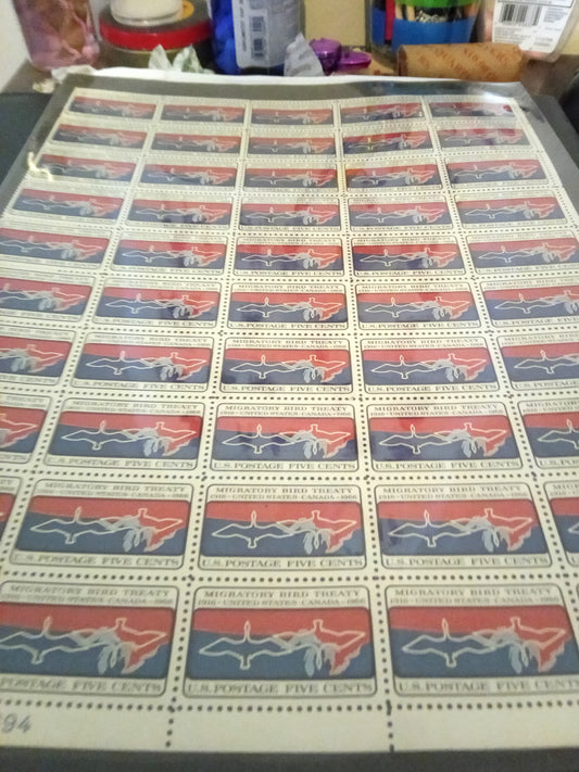 US Stamp Migratory Bird Treaty 1916 5¢ Sheet