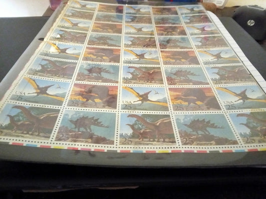 USA 25 Cent Dinosaur Stamp Sheet - Collectible Vintage Stamps
