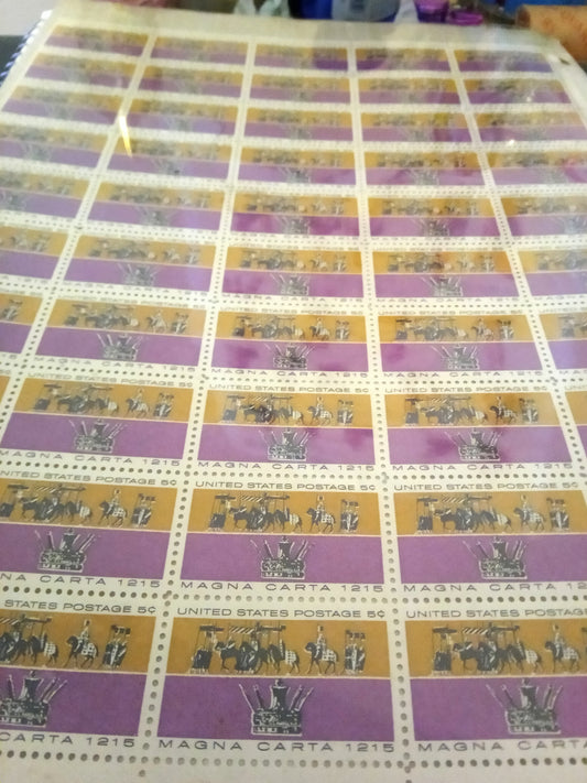 Magna Carta Five Cent Stamp Sheet - Rare Collectible Philately